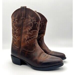 Ariat Kids Heritage R Toe Western Cowboy Boots Brown Leather Style 10001825 Sz 1